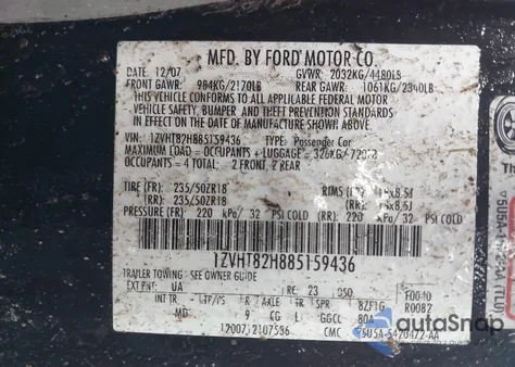 2008 Ford Mustang Gt Deluxe/Gt Premium from USA, damaged, VIN 1ZVHT82H885159436